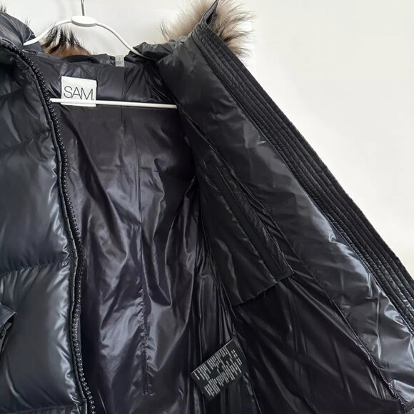 SAM Dark Gray Fur Trim Hooded Down Puffer Coat Size S - Picture 9 of 10
